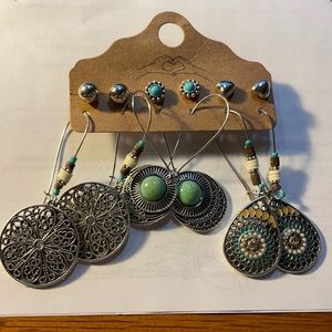 Silver and Turquoise western style pierced earrings